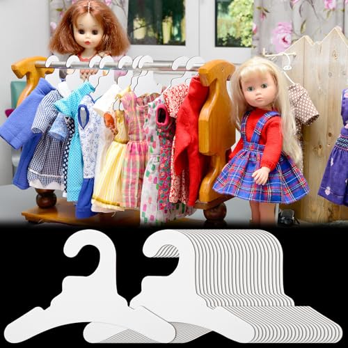Threehoney 25 Pcs Doll Cardboard Hangers for 16-18 Inch Dolls, 7 Inch Cardboard Hangers Eco Recyclable White Paper Cloths Accessories for Closets...