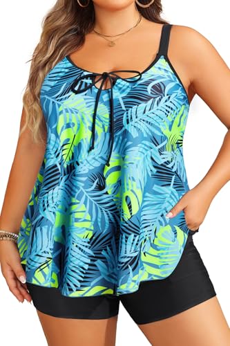 Image of Daci Women Plus Size Tankini Swimsuit - 2 Piece Flowy Plus Size Bathing Suits and Shorts with Pockets 2025