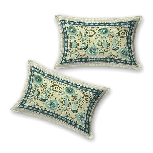 Image of India 100% Pure Cotton Jaipuri Printed Double Bedsheet with 2 Pillow Covers | Traditional Sanganeri Floral Design | Soft Breathable Fabric | King Size Bedsheet for Bedroom (Kaya54)