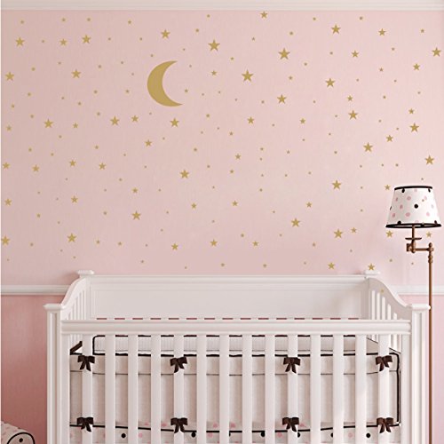 Moon And Stars Wall Decal Vinyl Sticker For Kids Boy Girls Baby Room Decoration Good Night Nursery Wall Decor Home House Bedroom Design Ymx16 (Matte Gold) #TOP3