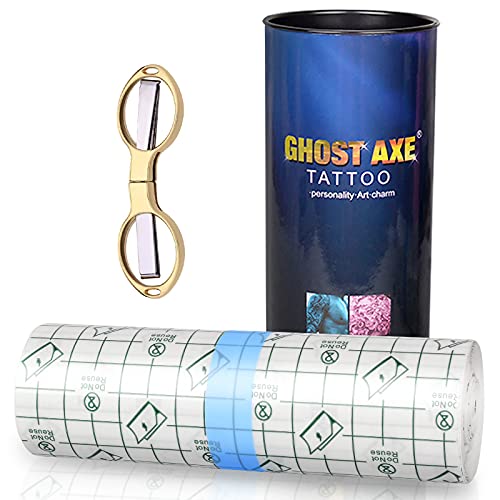 PUISUIT Tattoo Aftercare Waterproof Bandage,Transparent Hygienic Adhesive Wrap Protect and Heal Tattoo 6 inch x 5.5 yd Roll,Second Skin Protective Tattoo Film (Include Glasses-Shaped Folding Scissors)