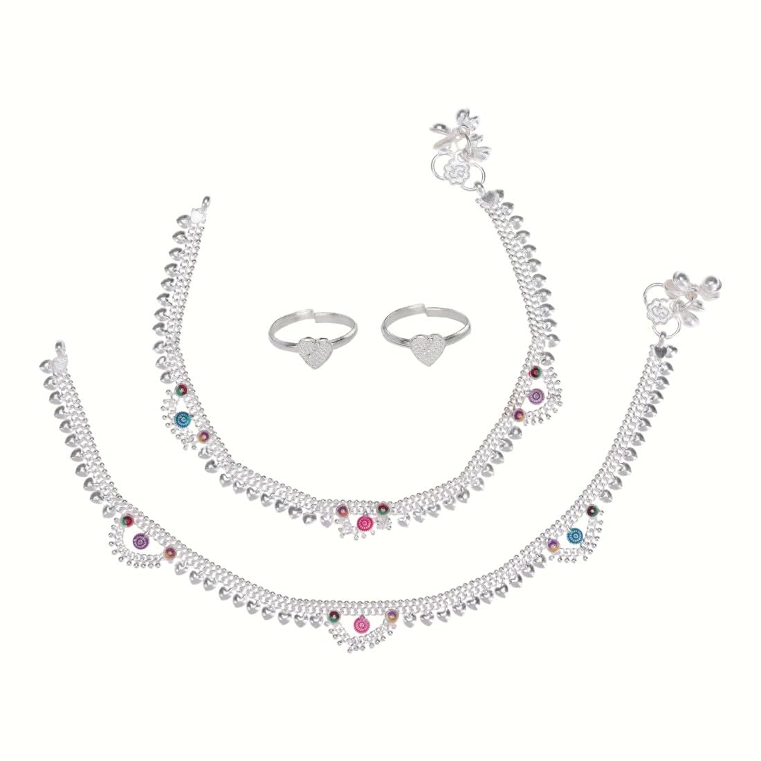 aanyacentric Silver Plated Anklet Payal with Ghungroo Bells and Adjustable Toe-Rings Bichhiya Jewelry Set for Women-picture-24