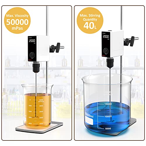 4E's Usa Overhead Stirrer - 40 Liter Lab Overhead Stirrer, 50-2000 Rpm Variable Speed With Stand And Stirring Rod, Lab Stirrer Mixer With Safety Sensors And Go-Through Design For Easy Rod Adjustment #TOP4