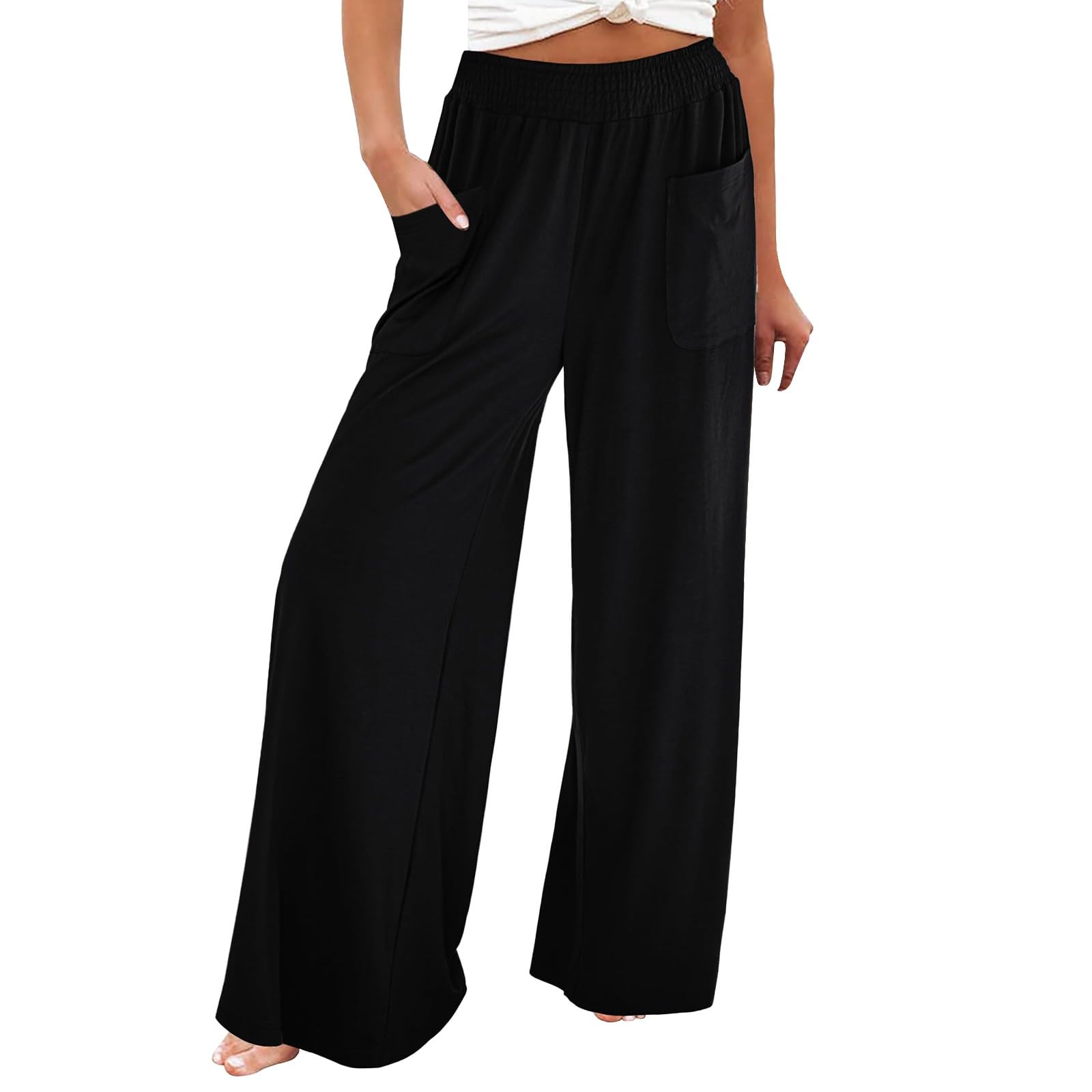 QWENTMTNTY Wide Leg Palazzo Pants for Women Casual Summer Trendy 2024 High Waisted Pants Dressy Work Trousers with
