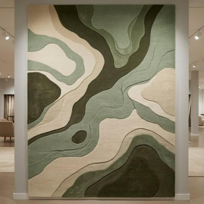 Hand Tufted Wool Area Rug 8x11 Ft (96x132 Inch) Modern Abstract Rust Brown Beige Carpet for Living Room Bedroom Soft Thick Handmade Luxury Designer Rug