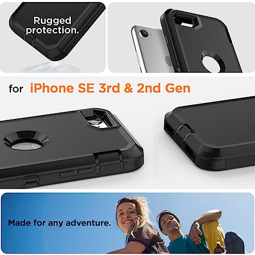 Image of AICase for iPhone SE Case 3rd & 2nd Generation, for iPhone SE 2022 /2020 Built-in Screen Protector Heavy Duty Protective Shockproof 3-Layer Full Body Rugged Phone Cover, Black