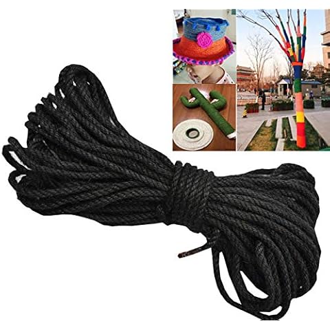 Liuer 100% Natural Hemp Ropes 6MM Thick Strong Jute Rope 20M Jute Twine Hessian Rope Twine String for Photos Arts Crafts Gift Wrapping Picture Display Wedding Decoration and Garden (Black) Cover