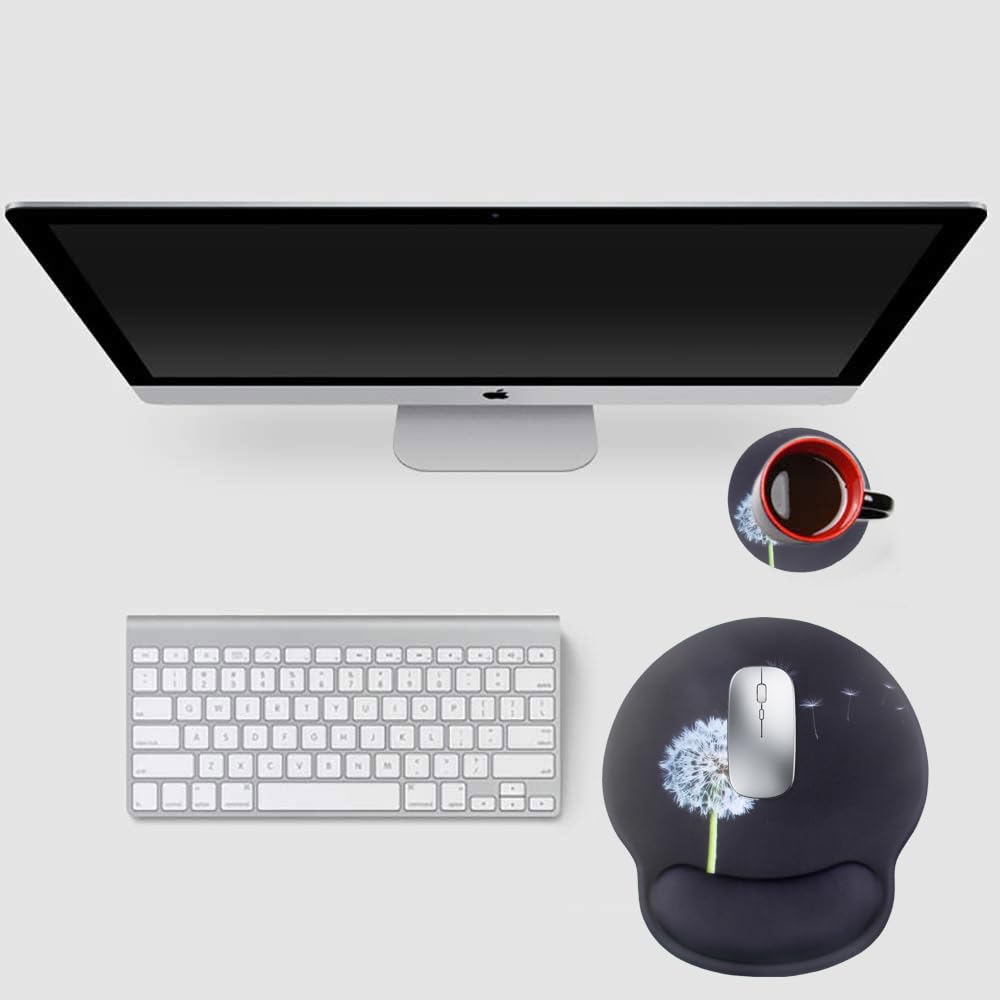 Mauspad mit ergonomischer Handgelenkstütze aus Memory-Schaum, leicht, rutschfest, für Büro, Spiele, Computer, Laptop und Mac, Schmerzlinderung, zu Hause oder bei der Arbeit (Löwenzahn)