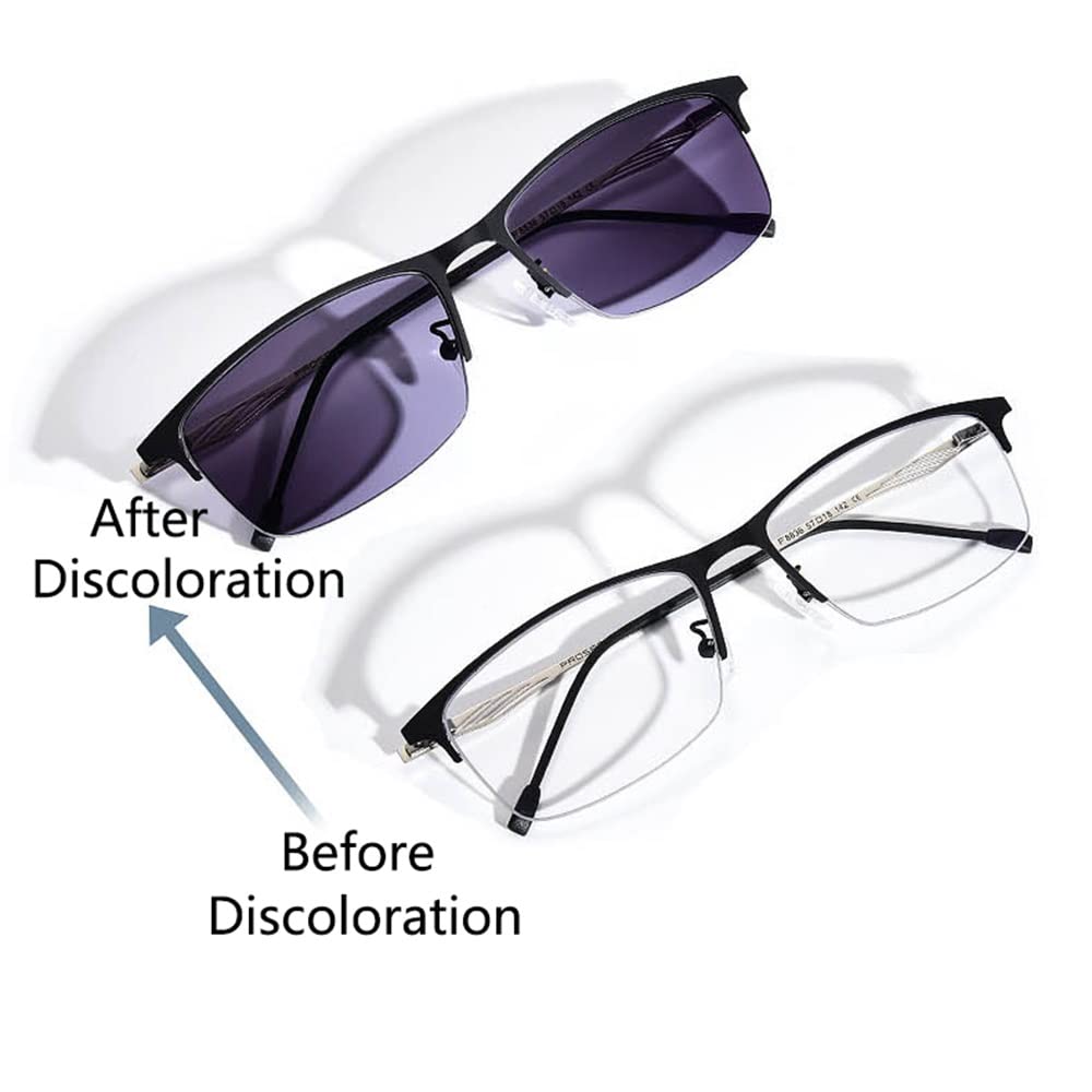 Photochrome Lesebrille Herren Progressive Multifokale Sonnenbrille Anti Blue Light Lesegeräte Metall Halber Rahmen Brille HD Computer Brille (Size : +2.50)