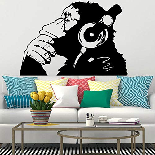 gao Vinyl muursticker aap met koptelefoon kleur chimp luisteren naar muziek op koptelefoon straat Graffiti Sticker 61Cmx41Cm