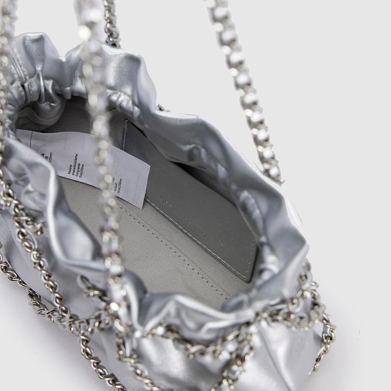 URBAN REVIVO Women's Fashion Ruched Shoulder Bag Crossbody Casual Bag With Chain Medium