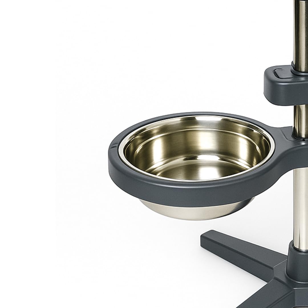 Petstreet Pet Feeder for Dogs & Cats | Adjustable Double Diner for Food and Water |Dog Bowl Stand | Dry Kibble, Wet Food, Water Bowl | Dishwasher Safe| Medium (550mlX2) |,Stainless Steel 1