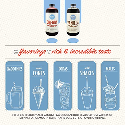 Hires Big H Flavored Syrup, Sweet Syrup for Soda and Coffee Flavoring, Perfect for Desserts, Cocktails, and More, 16 Fl Oz (Pack of 2), Cherry & Vanilla
