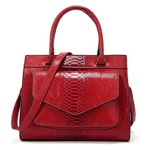 Women Handbag Large Capacity Stylish Snake PU Leather Shoulder Bag Simple All Match Crossbody Purse Satchel Red Cover