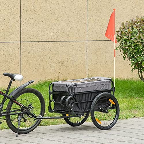 HOMCOM Fahrradanhänger Lastenanhänger mit Kupplung Bremse,Transportwagen bis 40 kg belastbar, Transportanhänger Anhänger für Fahrrad Handwagen 130 x 64 x 64/103cm