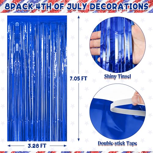 Image of ZATAYE 8 Pack Dark Blue Foil Curtain Streamer Decorations | Dark blue, Metallic Foil, 3.28 x 7.05 FT, Tinsel Backdrop, Foil Curtain Streamer, Party Decorations