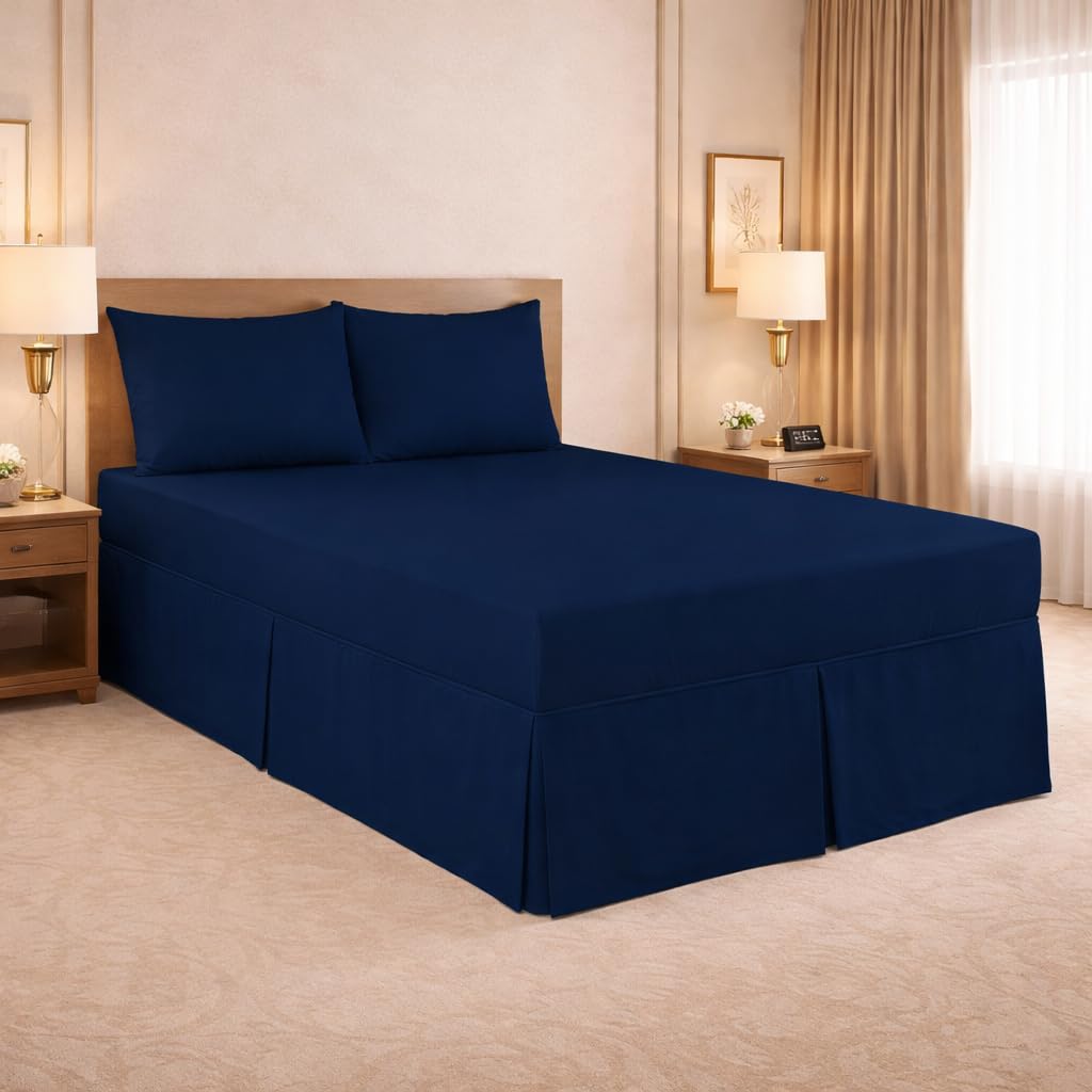 ARLINENS Valance Sheet Royal Blue,Plain Dyed Poly Cotton Bed Skirt Pleated Wrap Around 90x190cm Base Valance Sheet Easy to Fit,in Following Colours and Sizes (Single,Royal Blue)