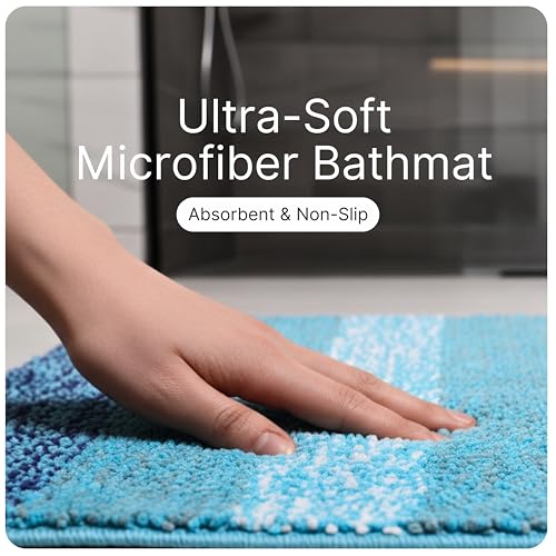 Image of SARAL HOME EASY LIVING Microfiber Striped Rectangle Shaped Anti-Skid Bath Mats|Soft & Super Absorbent Mats for Shower|Washable, Non-Slip & Quick-Drying Mats, 50X70 CM|Set of 2(Turquoise & Black)