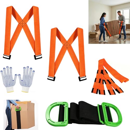 Tragegurte Umzug Set für 2 Personen mit Antirutschhandschuhen Tragegurt mit Zwei Tragemodi Längenverstellbar und Faltbar Tragegurte als Möbeltragegurte für Möbel Haushaltsgeräte und Matratzen