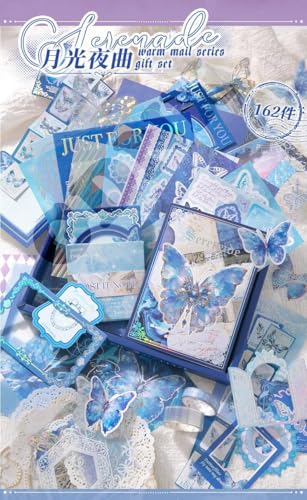 Image of GDNK Scrape Book Kit Scrapbooking Kit Vintage Journal Scrapbook Pack DIY Paper Stickers, Craft Kits Notebook, Collage Album Aesthetic Sticker Journaling Scrapbook Photo Album (Blue Butterfly)