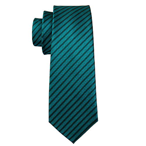 Image of Barry.Wang Tie Sets for Men Silk Stripe Necktie Woven Checkered Handkerchief Cufflinks Formal Business Wedding