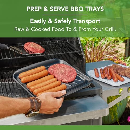 Image of Tovolo Square Grill Prep Tray BBQ Serving Trays for Outdoor Grilling Burgers Veggies Steak, Food Grade Dishwasher Safe Non Slip Nesting Black White 10.5 in Grill Trays for Bringing in and Out Meat
