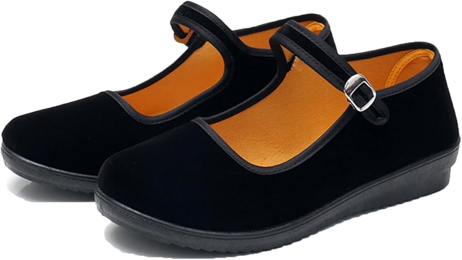 AioTio Vrouwen Fluwelen Mary Jane Schoenen Oude Beijing Doek Schoenen