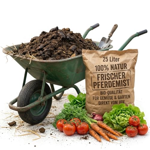 25 Liter Pferdemist als Dünger Pferdepäpfel Pferdedung Universaldünger Naturdünger Blumendünger Biologisch Gemüsepflanzen Obstpflanzen Garten