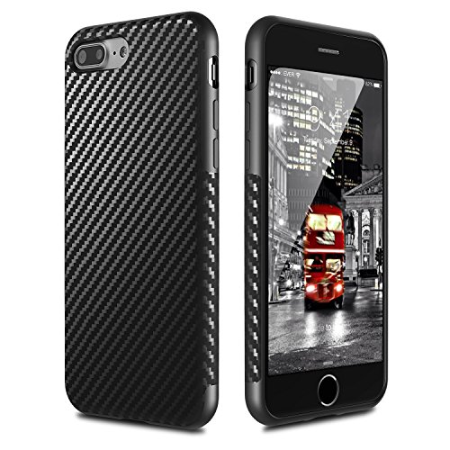 iPhone 7 Plus Case, Lavince Premium TPU Shockproof Case Dual Layer Cover with Carbon Fiber Grip Back Pattern for Apple iPhone 7 Plus (Black)
