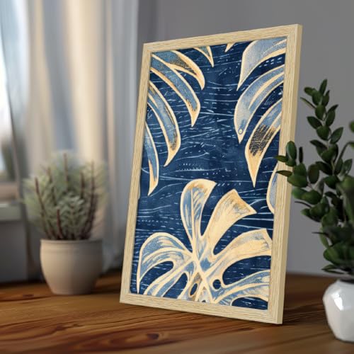 Image of ArtX Paper Leaf Paintings For Wall Decoration, Home Decor Wall Art, Hotel Wall Paintings for Living Room, Multicolor, Natural Wood Color Frames, 12x18 inch, Set of 3