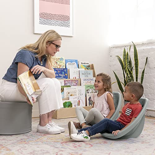 Image of ECR4Kids Plastic Leaf Scoop Floor Rocker Seat, Classroom Furniture, Grey, 6-Piece