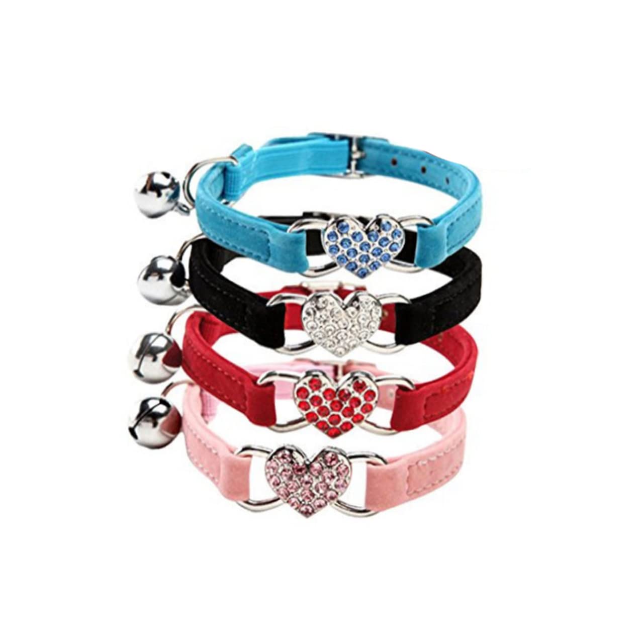 minkissy Lot de 2 Colliers pour Chat avec clochettes pour Chaton - Collier pour Chat - Collier pour Chat - Collier pour Chaton - Petit Collier Ras du Cou en Strass - Anneau réglable