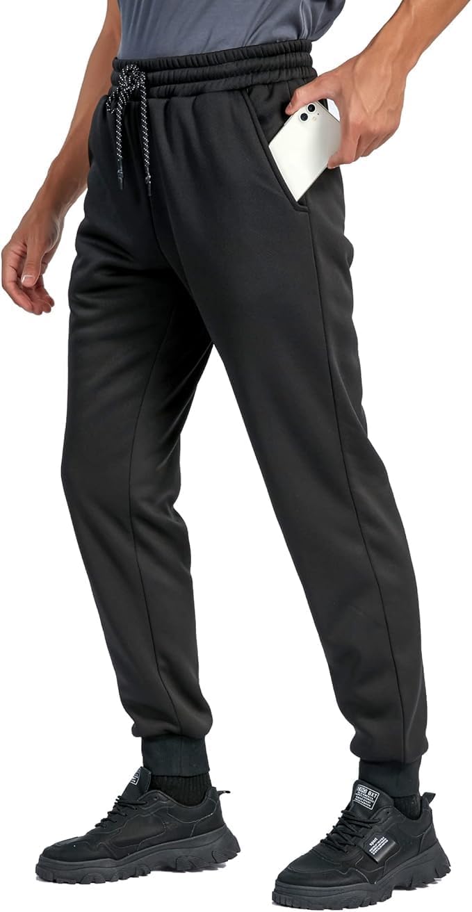 SECOOD Men's Fleece Winter Pants Sherpa Lined Active Warm Sweatpants Drawstring Elastic with Pockets - Image 2