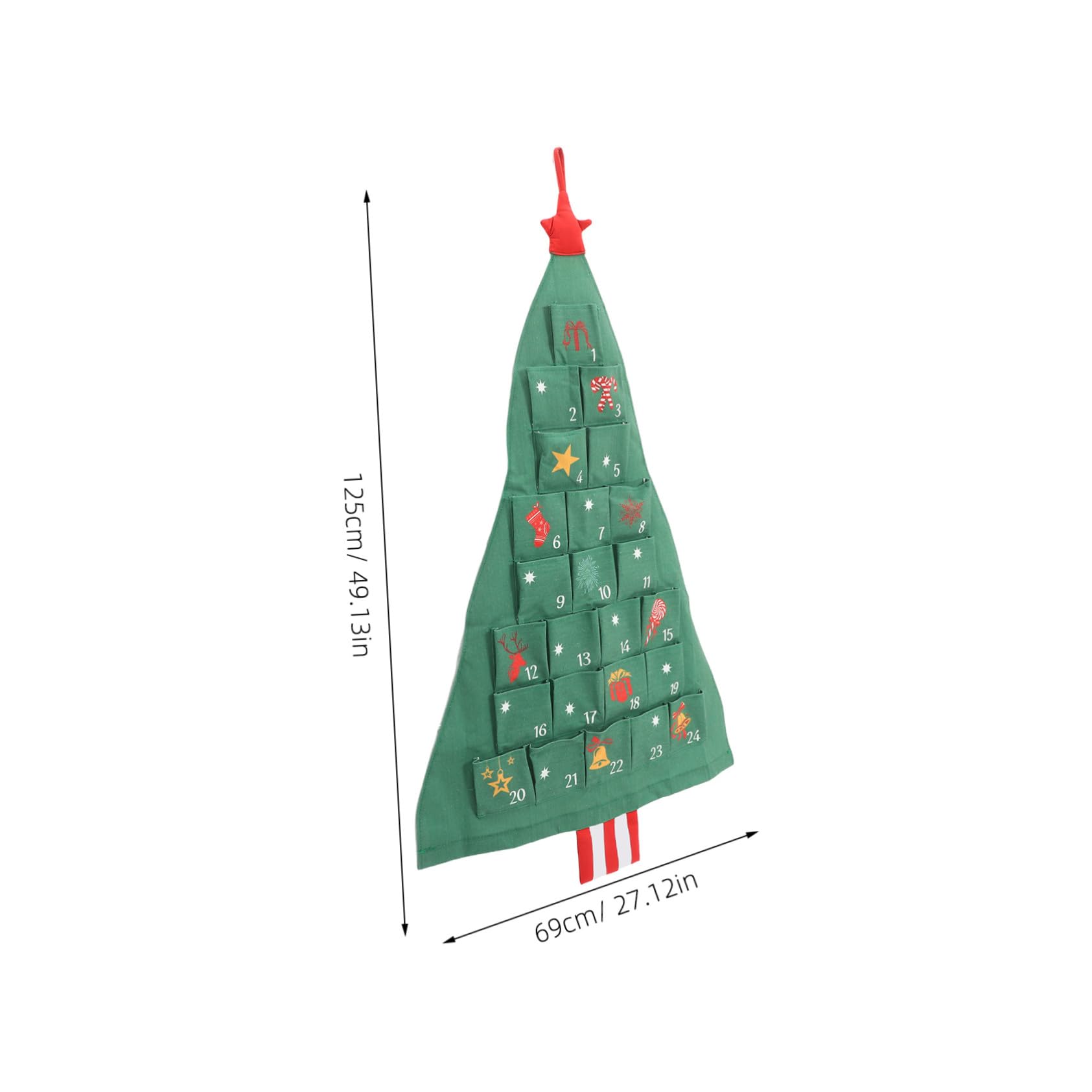 Calendario Avvento Riutilizzabile Appeso Forma di Albero Verde con Grandi in Cotone Lino Calendario Conto alla Rovescia Natalizio Fai da Te per Famiglie