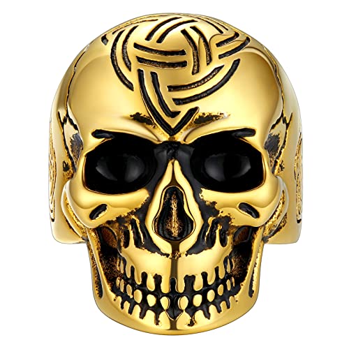 FaithHeart Skull Rings for Men Gothic Punk Stainless Steel Band Rings Biker Skeleton Thumb Ring Cocktail Party Jewelry with Gift Box 13 skull celtic knot black