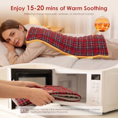 Image of Extra Large Microwave Heating Pad for Back, 24.4 X 14.17 Tartan Red | Moist Heat Pad for Neck and Shoulders, Warm Compress Therapy for Stomach Pain Relief, Gift for Women