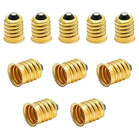 Qjaiune 10 Pack E14 to E12 Adapter Converter, European to Candelabra Reducer, Pure Copper Light Adapter Socket Bulb Adapter, Golden Lamp Adapter Cover