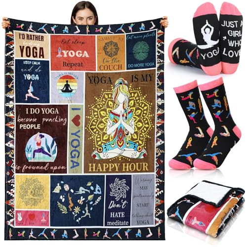 HunnmingRe 2 Pcs Yoga Blanket and Socks Gifts for Yoga Lovers 50