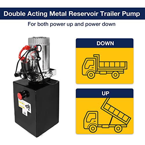 Image of Hydraulic Pump 8 Quart 2 Gallon Hydraulic Power Unit Double Acting Metal Reservoir Dump Trailer Pump 12V DC Hydraulic Power Pump for Dump Trailer Car Lifting Forklifts Lifting Platforms