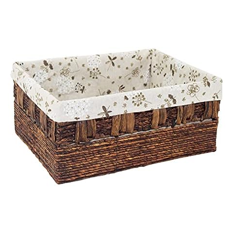 Rectangular Woven Water Hyacinth Baskets Large Handmade Basket for Shelves Bathroom Kitchen Office Desk Cover