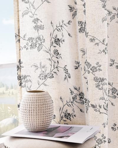 jinchan Linen Floral Curtains for Living Room 84 Inch Length