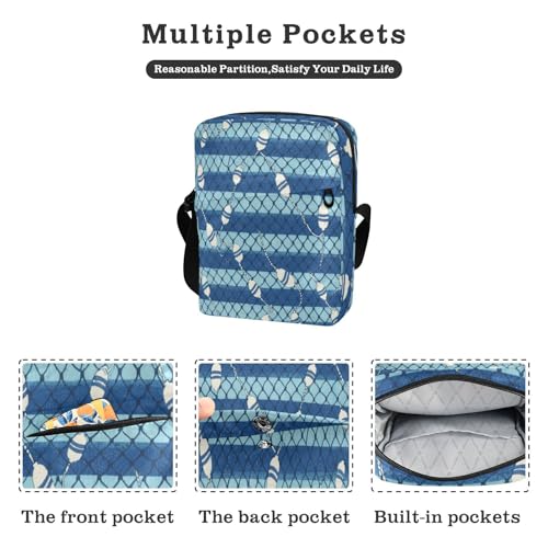 messenger bag cute mens crossbody Casual Womens Purse Adjustable Strap for Shopping Shopping- Japanese Fishing Net Blue2