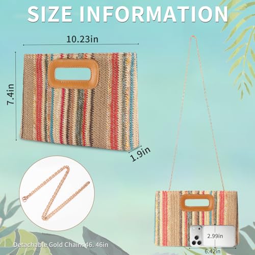 Image of Beach Clutch Bag Straw Summer Clutch Purses for Women Handmade Woven Purse Detachable Gold Chain, Crossbody