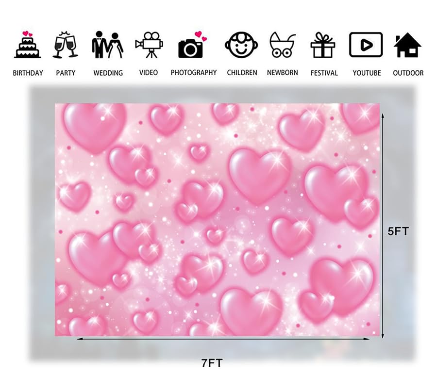 Fondo Fotográfico Rosa Corazón 7x5ft para Fiesta miniatura 4