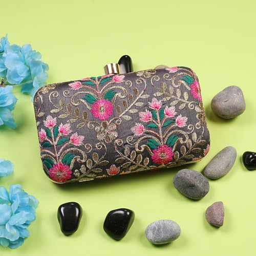 Image of LONGING TO BUY Hand Crafted Designer Box Clutch - Zari Embroidery For Women