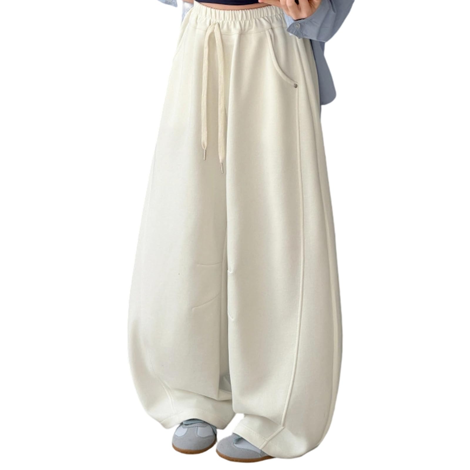 Jogginghose für Kinder, Mädchen, gerades Bein, offenes Bein, Baggy, Fleece, gestrickt, weites Bein, Jogger, Laufen, Geburtstag, entspannte Passform, trendige Yogahose mit weitem Bein, mit Taschen