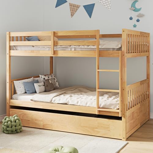 Full Over Full Bunk Bed with Trundle and Safety Rails
