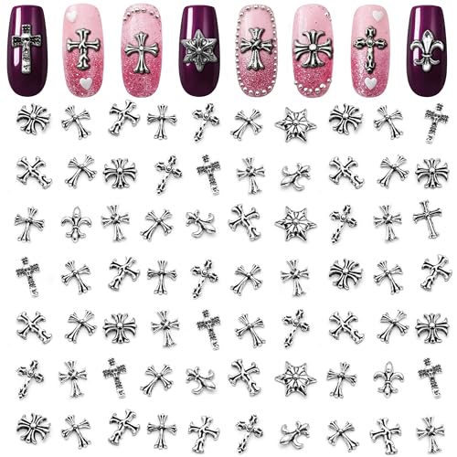 120 Pcs Cross Nail Charms and Gems – 3D Acrylic Silver Cross Charms for Nails for DIY & Professional Manicure – Easy-to-Apply & Durable Nail Decorations, Versatile for Y2K or Daily Manicure Designs