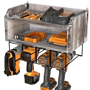 J JACKCUBE DESIGN Power Tool Organizer and Storage, Drill Holder Wall Mount Charging Station Garage Storage Cabinets – MK681A (Rustic Wood)