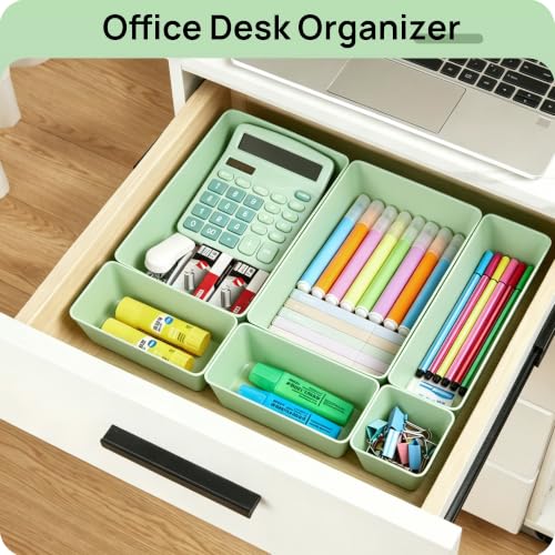 Image of Vtopmart 25 PCS Plastic Drawer Organizers Set, 4-Size Versatile Bathroom and Vanity Drawer Organizer Trays, Storage Bins for Makeup, Bedroom, Kitchen Gadgets Utensils and Office